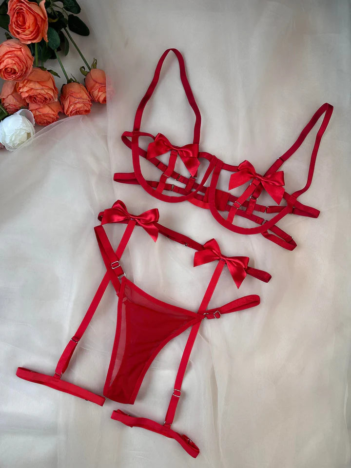 Orivea Scarlet Ribbon Muse - 3-Piece Underwired Harness & Garter Set